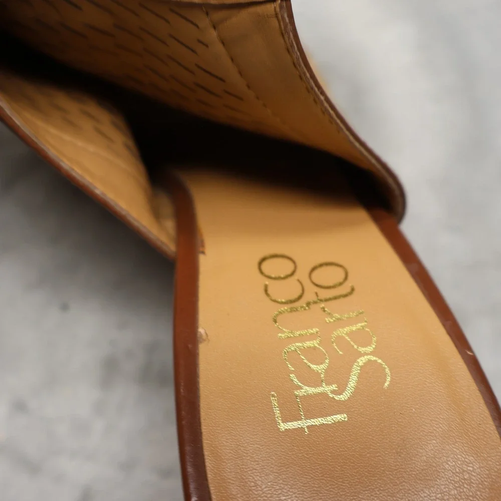 Franco Sarto Womens 7M Martha Sandals Brown Wedge Leather Laser Cut Suede‎ Boho